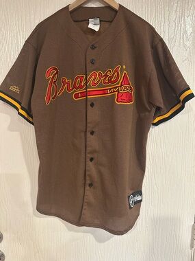 Vintage Atlanta Braves Brown Short-Sleeve Baseball Jersey Size L Made in USA